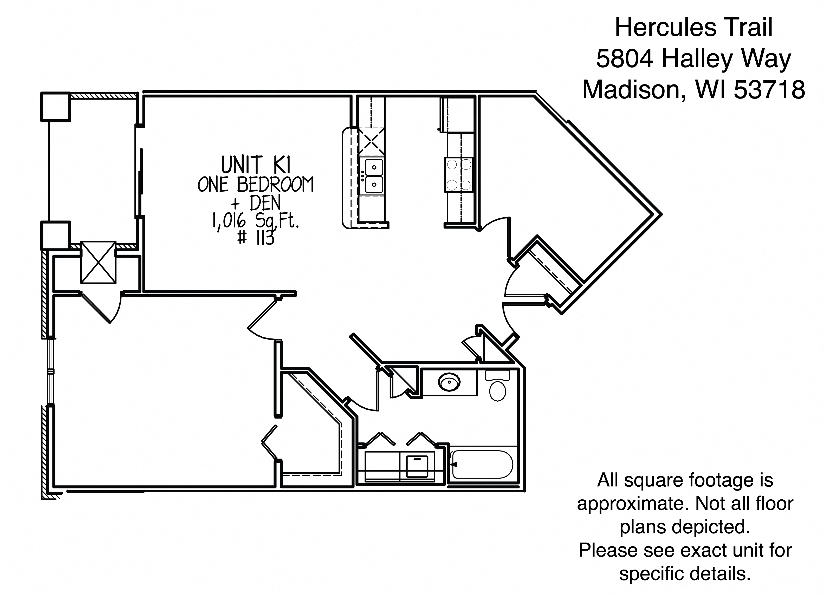 Floor plan for 1 bed, 1 bath, 1016 sqft